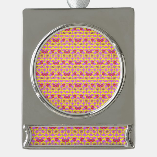 Two Flowers Roses Silver Plated Banner Ornament (Front)