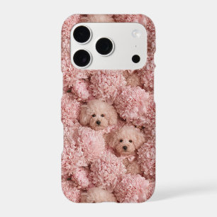 Two Fluffy Poodle Puppies Surrounded Flowers
