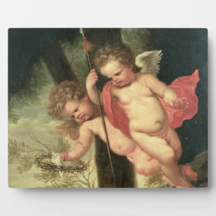 Two Flying Cherubs, holding the Crown of Thorns an Plaque