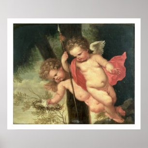 Two Flying Cherubs, holding the Crown of Thorns an Poster