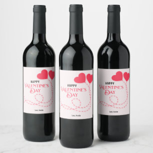 Two Flying Hearts Valentine's Day Greeting Wine Label