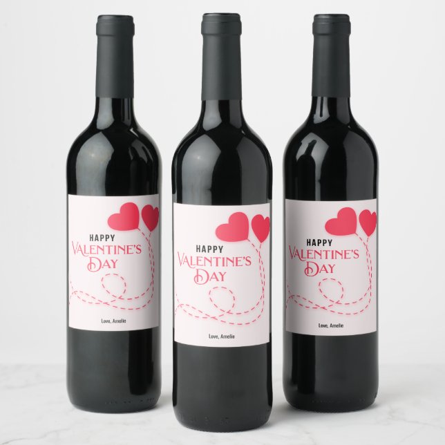Two Flying Hearts Valentine's Day Greeting Wine Label (Bottles)