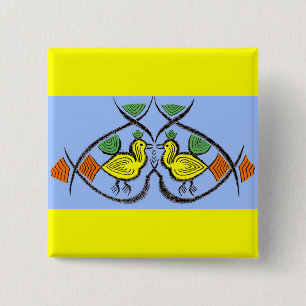 two folk art birds 15 cm square badge