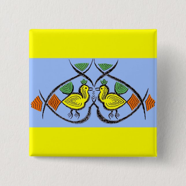two folk art birds 15 cm square badge (Front)