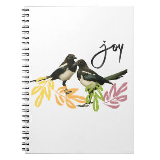 "Two for Joy" - Two Magpies with floral accent Notebook