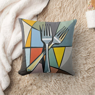 Two Forks on Colorful Abstract Background Cushion