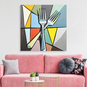 Two Forks on Colourful Abstract Background Canvas Print
