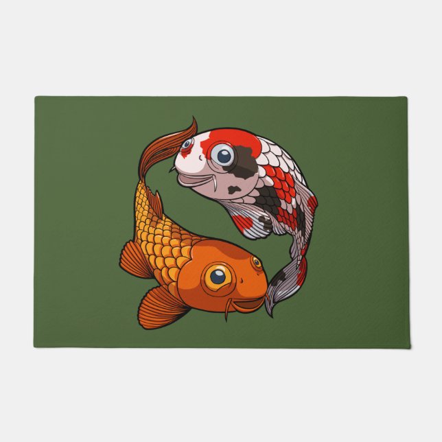 Two Friendly Koi Carp Swimming in a Circle Cartoon Doormat (Front)