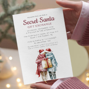 Two friends and Gift Secret Santa Christmas Party Invitation