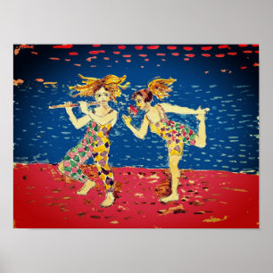 Two friends in colourful harlequin outfit poster