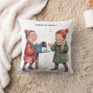 Two friends in winter — Festive snowy scene Cushion