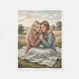 Two Friends Sitting Together Outdoor Nature Fleece Blanket