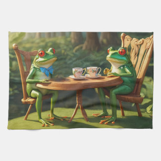 Two frogs having tea towel