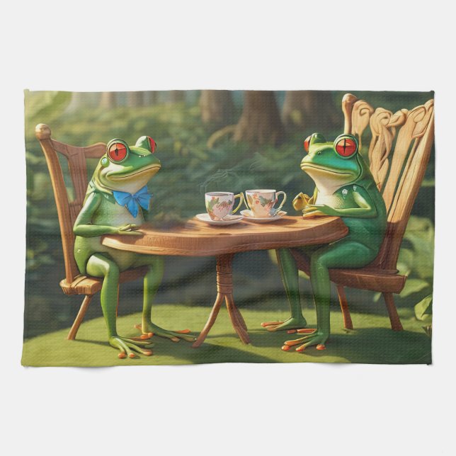 Two frogs having tea towel (Horizontal)
