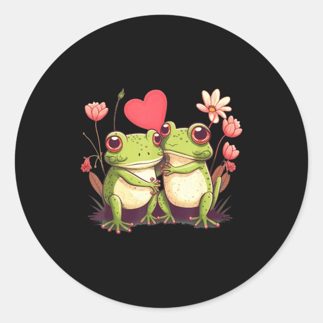 Two Frogs Valentines Day Love On Couple Frog  Classic Round Sticker (Front)