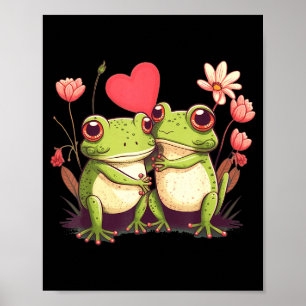 Two Frogs Valentines Day Love On Couple Frog  Poster