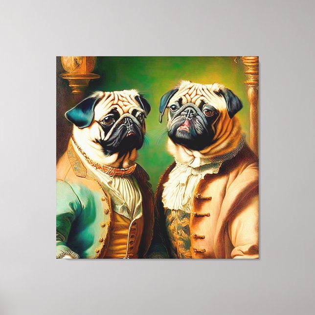 Two Funny Anthropomorphic Vintage Pug Canvas Print (Front)