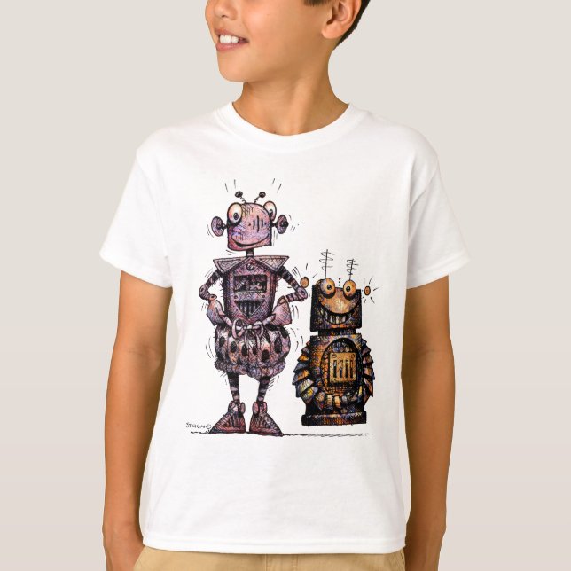 Two Funny Kid's Robots T-Shirt (Front)