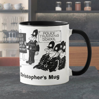 Two Funny Police Cartoons. Add Name Choice. Mug