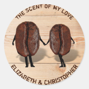 Two Funny Roasted Coffee Beans As Boy And Girl Classic Round Sticker