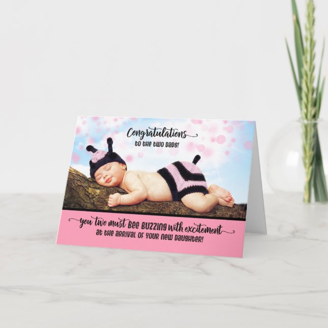TWO Gay Dads New Daughter Baby Congratulations Card (Front)