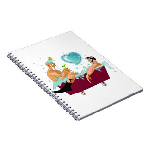 two gay pride men bathtub, bubbles, gifts, LGBTQIA Notebook