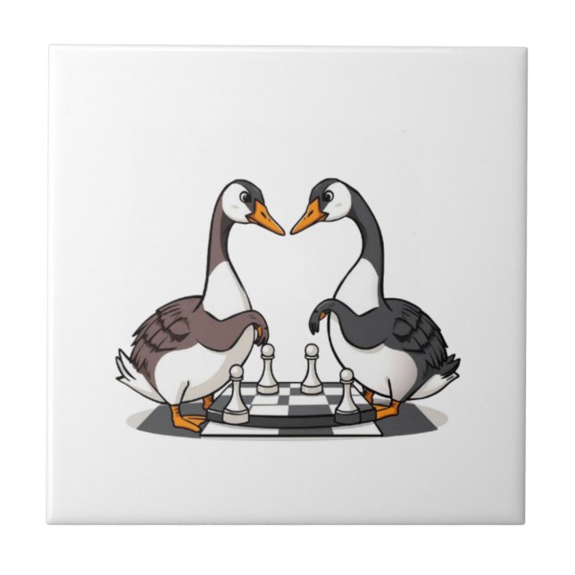Two Geese Playing Chess Tile (Front)