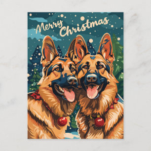 Two German Shepherd Merry Christmas Postcard