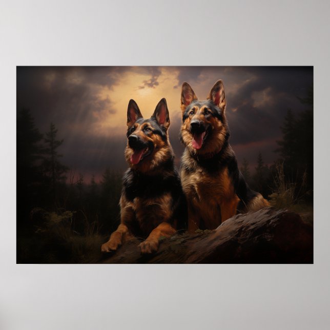 Two German Shepherds at Dusk Poster (Front)