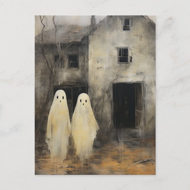 Two Ghosts Vintage Painting Postcard (Front)