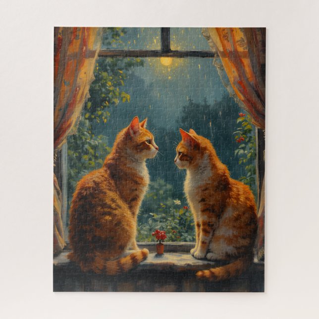Two ginger cats sitting in front of a window jigsaw puzzle (Vertical)