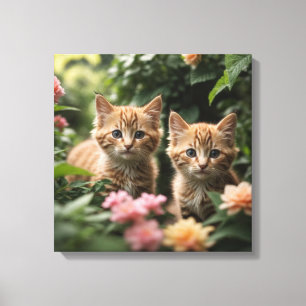 Two Ginger Kittens Exploring A Lush Garden Canvas Print