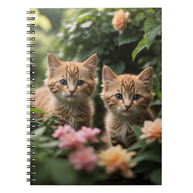 Two Ginger Kittens Exploring A Lush Garden Notebook (Front)