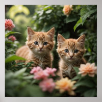 Two Ginger Kittens Exploring A Lush Garden
