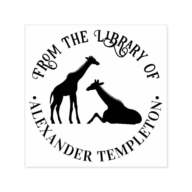 Two Giraffes Silhouette #1 Library Book Name Self-inking Stamp (Design)