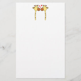 Two Giraffes with Red Love Hearts. Cartoon Stationery