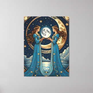 two girl holding a fantasy moon canvas print