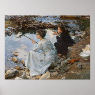 Two Girls fishing, Sargent 1918 Poster