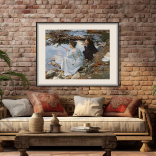 Two Girls fishing, Sargent 1918 Poster