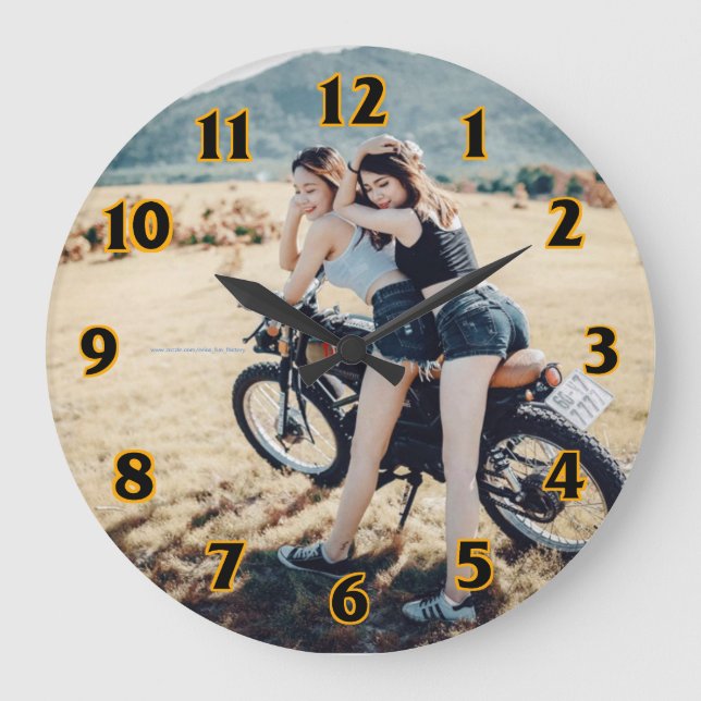 Two Girls on a Motorcycle Large Clock (Front)