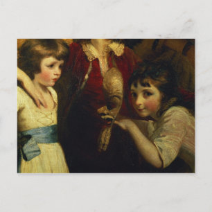 Two Girls, One Playing with a Mask, detail from th Postcard