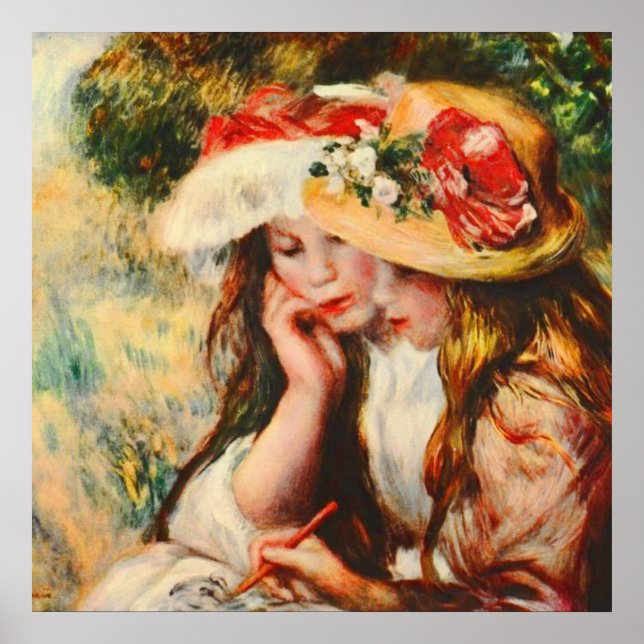 Two Girls Reading in a Garden Renoir Fine Art Poster (Front)