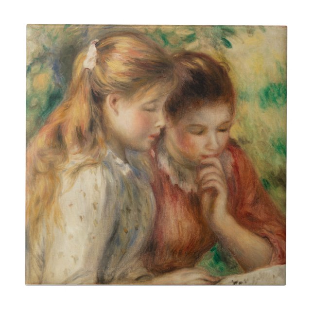 Two Girls Reading - Renoir Impressionist Painting Tile (Front)