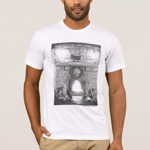 Two girls sitting by a fireplace at Christmas T-Shirt