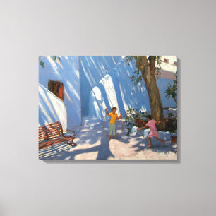 Two girls skipping Mykonos Canvas Print