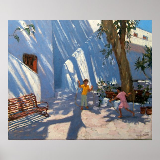 Two girls skipping Mykonos Poster (Front)