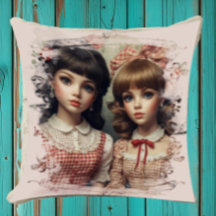 Two Girls Vintage Doll Core Whimsical 
