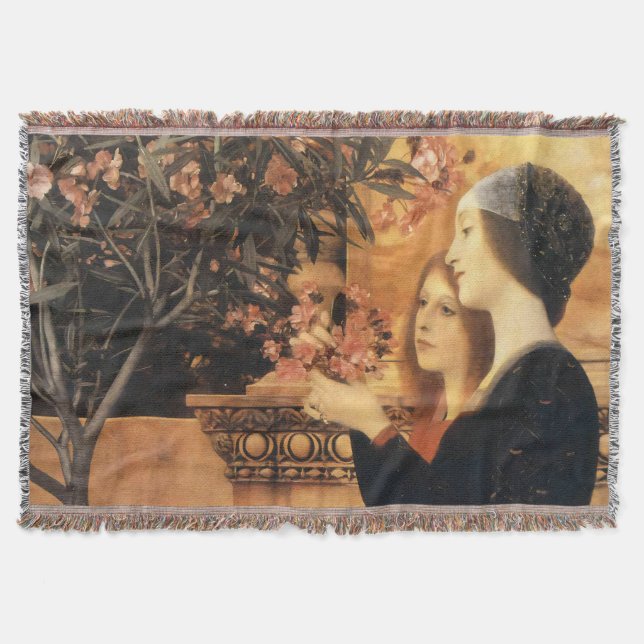 Two Girls with an Oleander by Gustav Klimt Throw Blanket (Front)