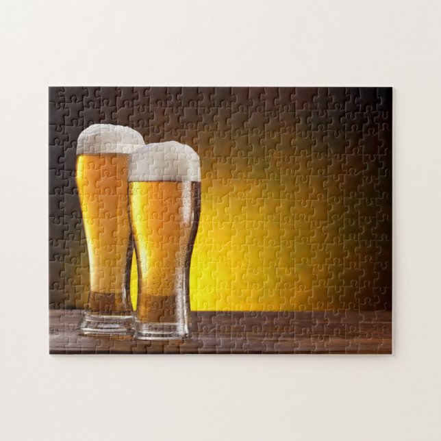Two glasses of beers on a wooden table jigsaw puzzle (Horizontal)