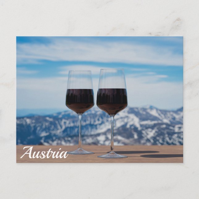 Two glasses of red wine against mountains postcard (Front)